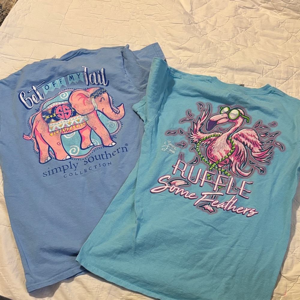 Set of 2 Simply‎ Southern Tees with Elephant and Flamingo Designs
